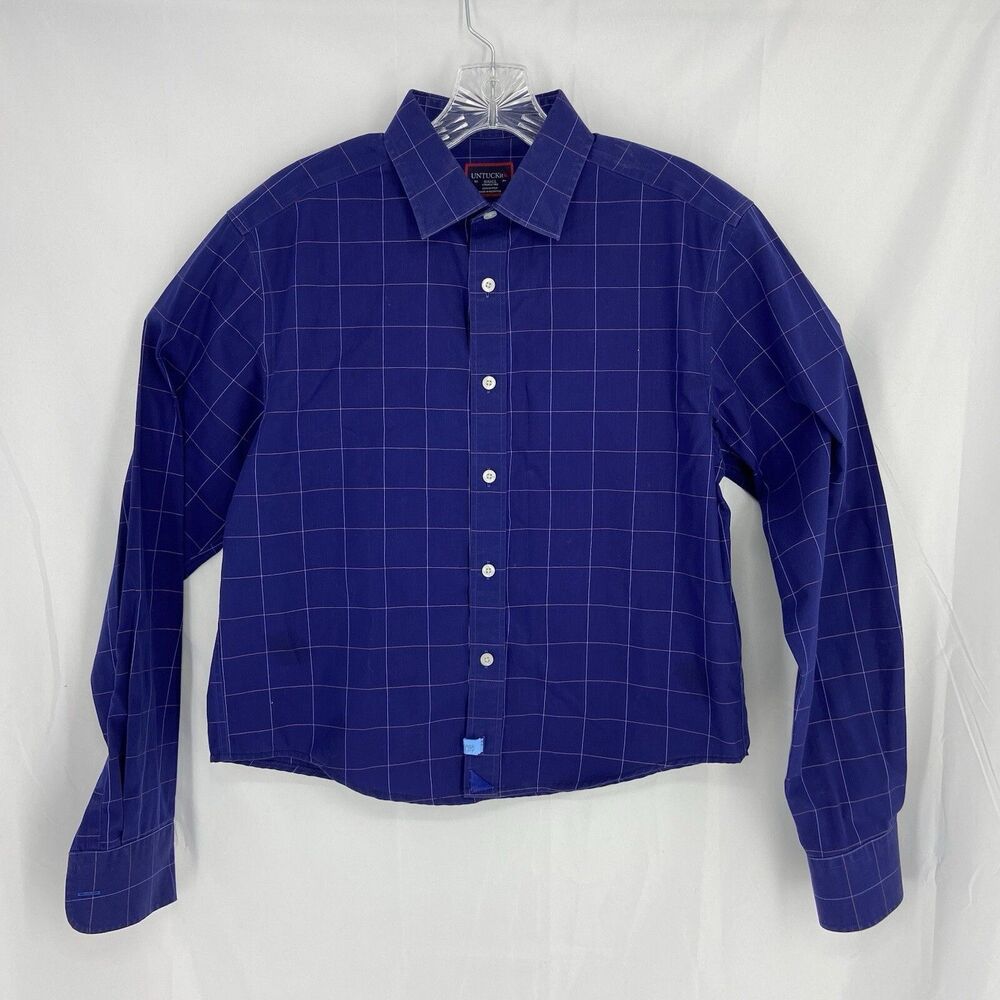 Untuckit, Blue Check Long Sleeve Shirt, Wrinkle Free, Size Small “C”